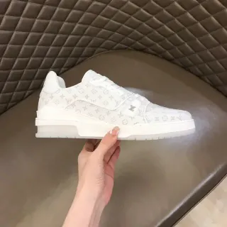 Louis Vuitton LV Trainer Blanco Gris Lona Monograma Suela de Caucho Estratificada Zapatos Lifestyle