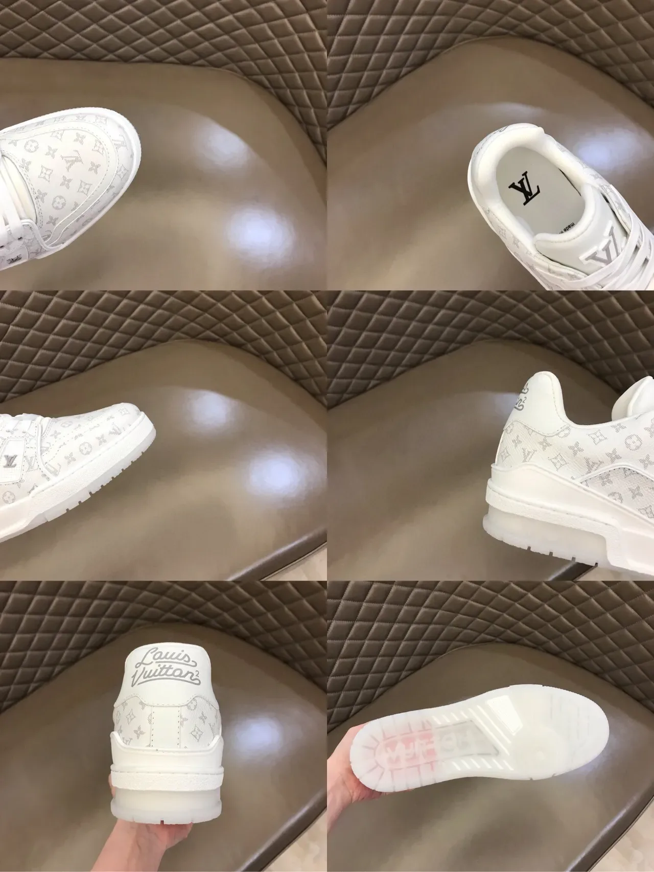 Louis Vuitton LV Trainer White Gray Monogram Canvas Layered Rubber Sole Lifestyle Sneakers 2