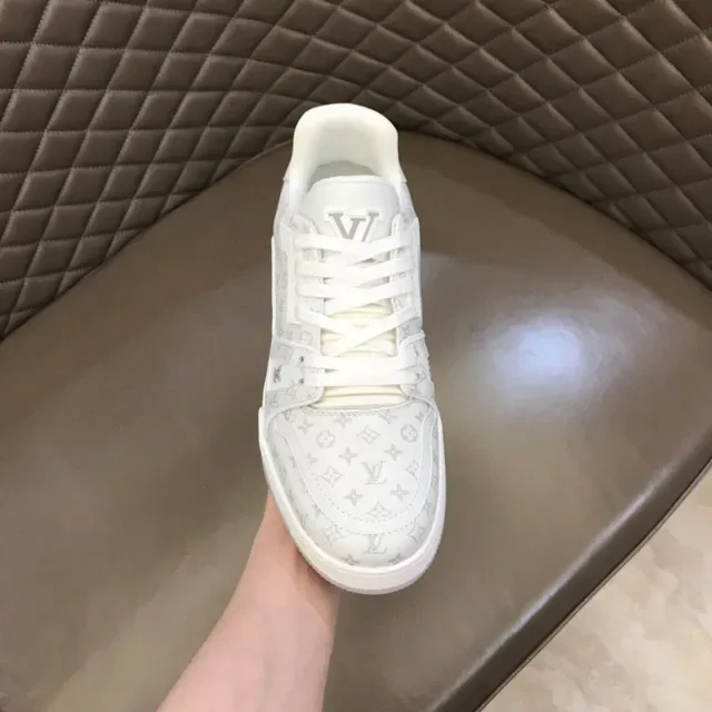 Louis Vuitton LV Trainer White Gray Monogram Canvas Layered Rubber Sole Lifestyle Sneakers 4