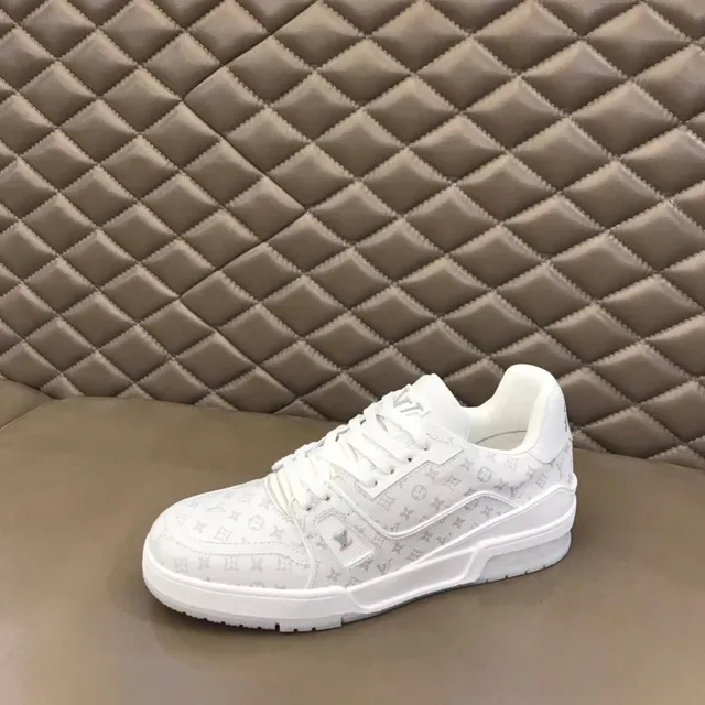 Louis Vuitton LV Trainer White Gray Monogram Canvas Layered Rubber Sole Lifestyle Sneakers 5