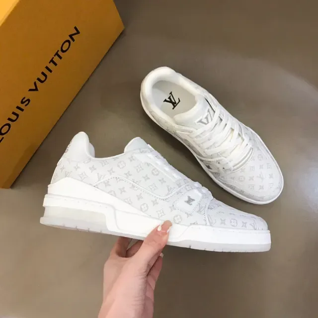 Louis Vuitton LV Trainer White Gray Monogram Canvas Layered Rubber Sole Lifestyle Sneakers 6