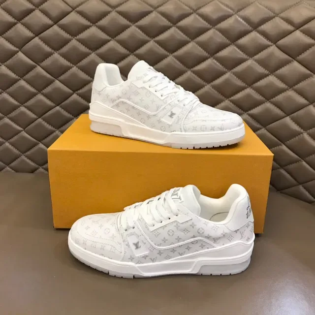 Louis Vuitton LV Trainer White Gray Monogram Canvas Layered Rubber Sole Lifestyle Sneakers 7