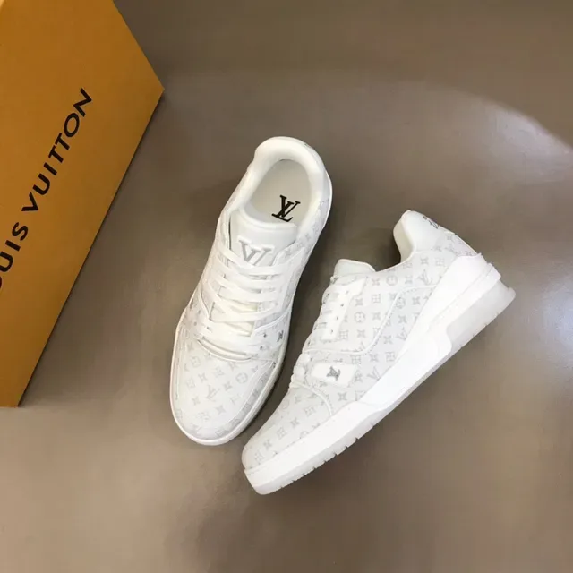 Louis Vuitton LV Trainer White Gray Monogram Canvas Layered Rubber Sole Lifestyle Sneakers 8