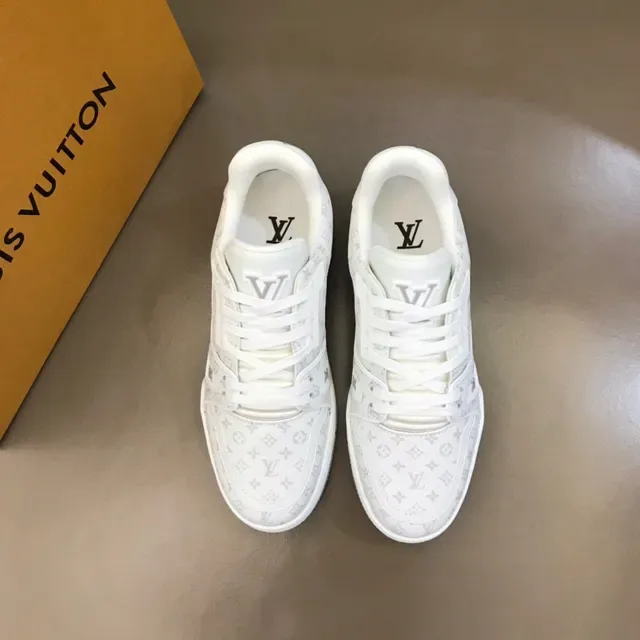 Louis Vuitton LV Trainer White Gray Monogram Canvas Layered Rubber Sole Lifestyle Sneakers 9