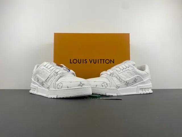 Louis Vuitton LV Trainer White Gray Monogram-Printed Chunky-Soled Lifestyle Sneakers 13