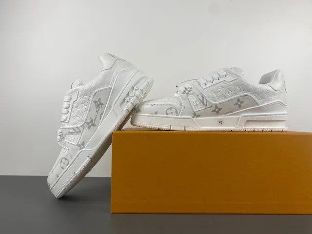 Louis Vuitton LV Trainer White Gray Monogram-Printed Chunky-Soled Lifestyle Sneakers 14