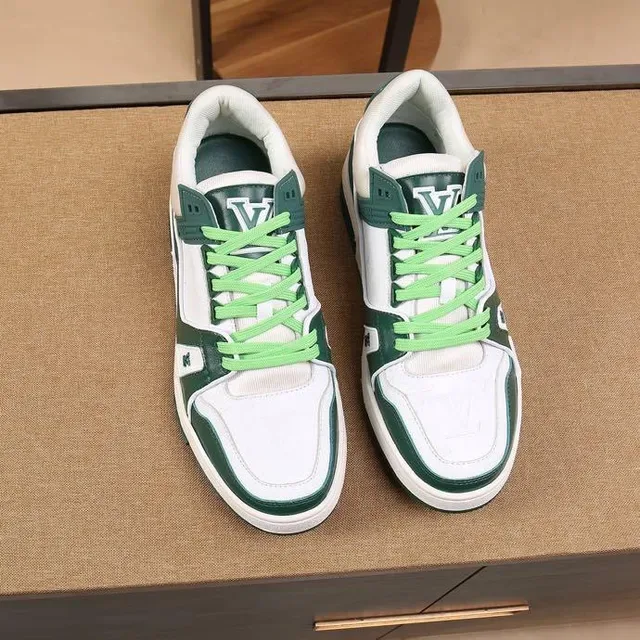 Louis Vuitton LV Trainer White Green Layered Leather Construction Monogram-Stamped Panels Lifestyle Sneakers 5