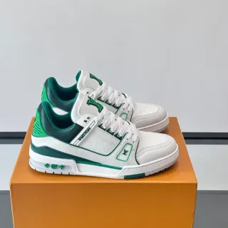 Louis Vuitton LV Trainer White Green Leather-Paneled Monogram-Accented Lifestyle Sneakers