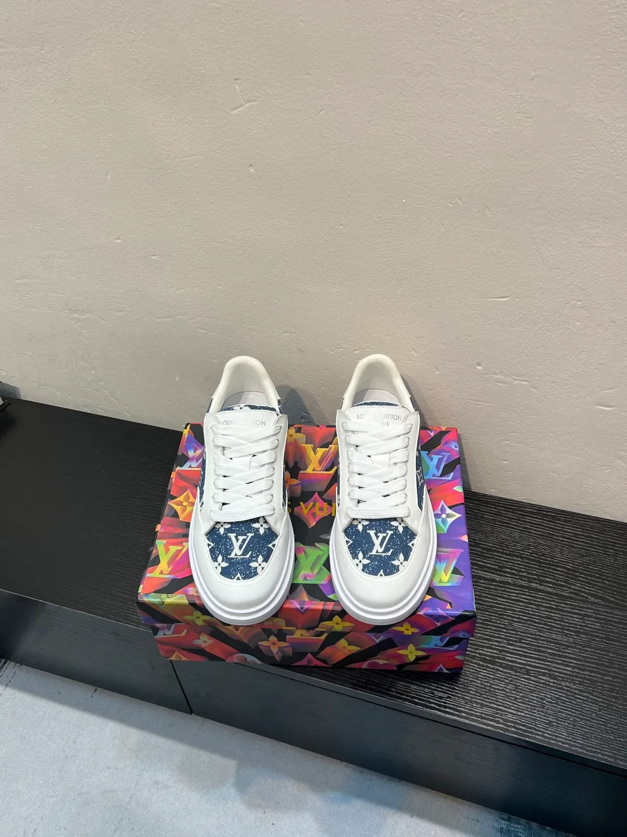 Louis Vuitton LV Trainer White Navy Monogram-Print Side Panels Leather Base Lifestyle Sneakers 2