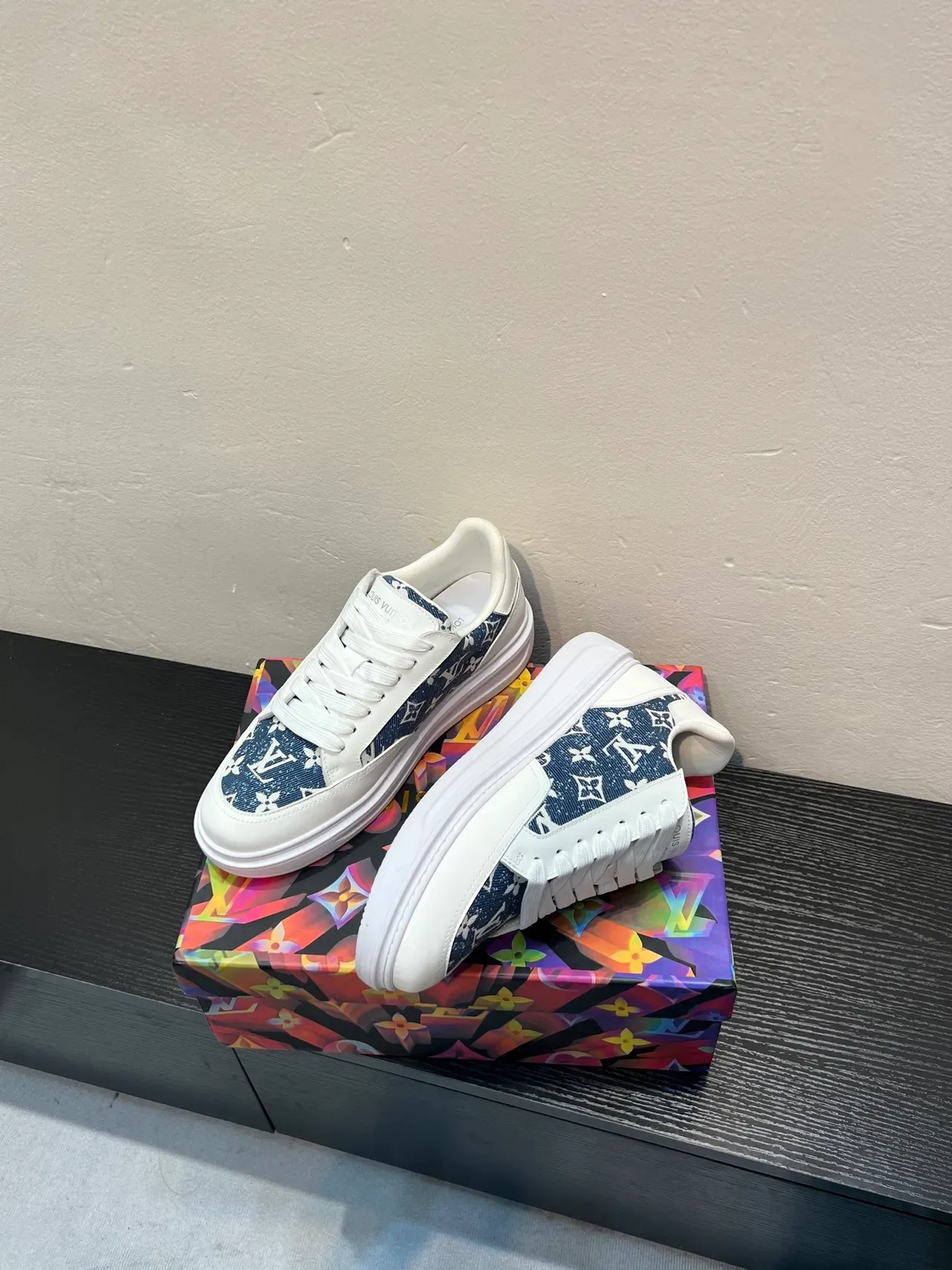 Louis Vuitton LV Trainer White Navy Monogram-Print Side Panels Leather Base Lifestyle Sneakers 3