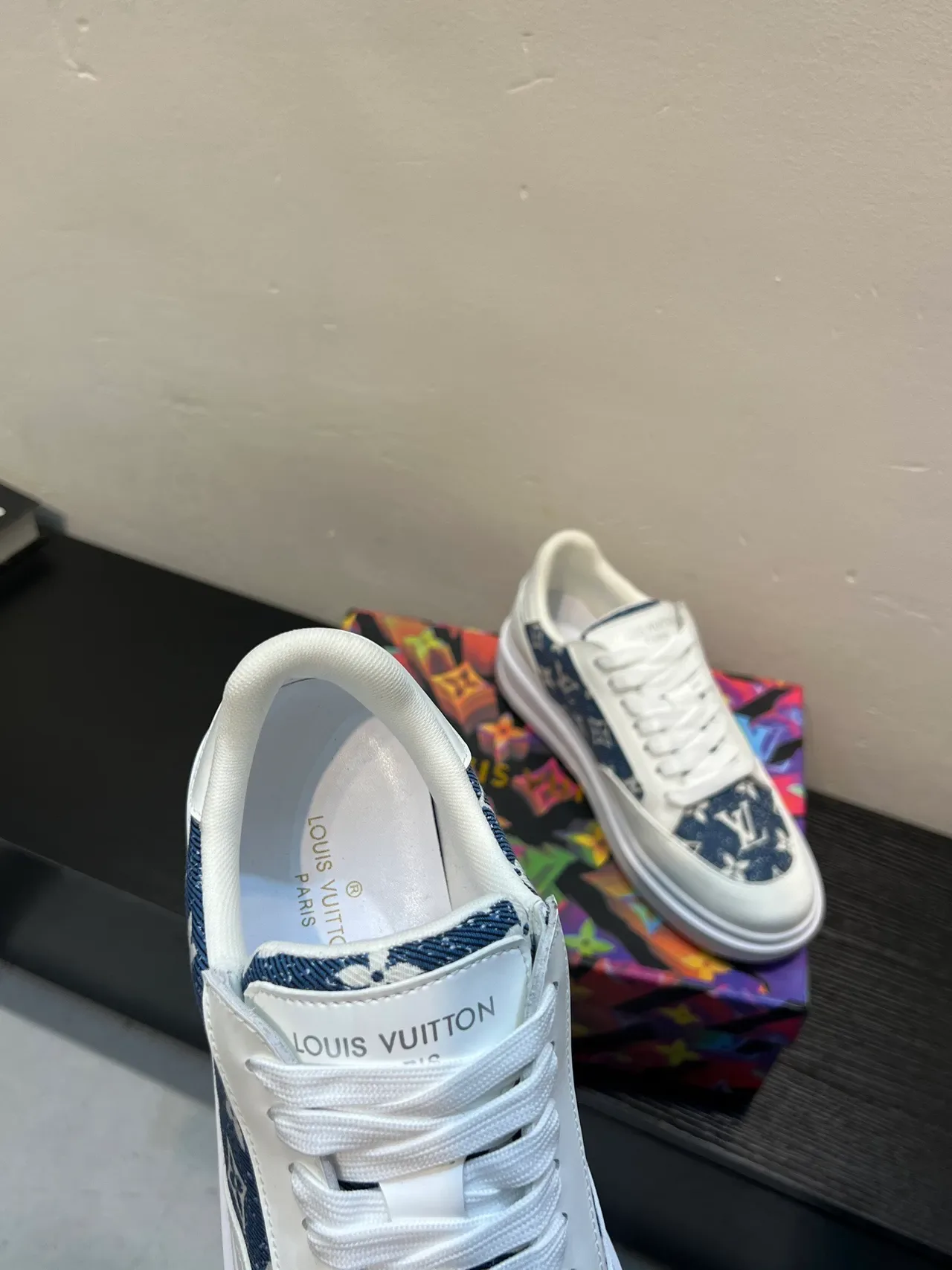 Louis Vuitton LV Trainer White Navy Monogram-Print Side Panels Leather Base Lifestyle Sneakers 6