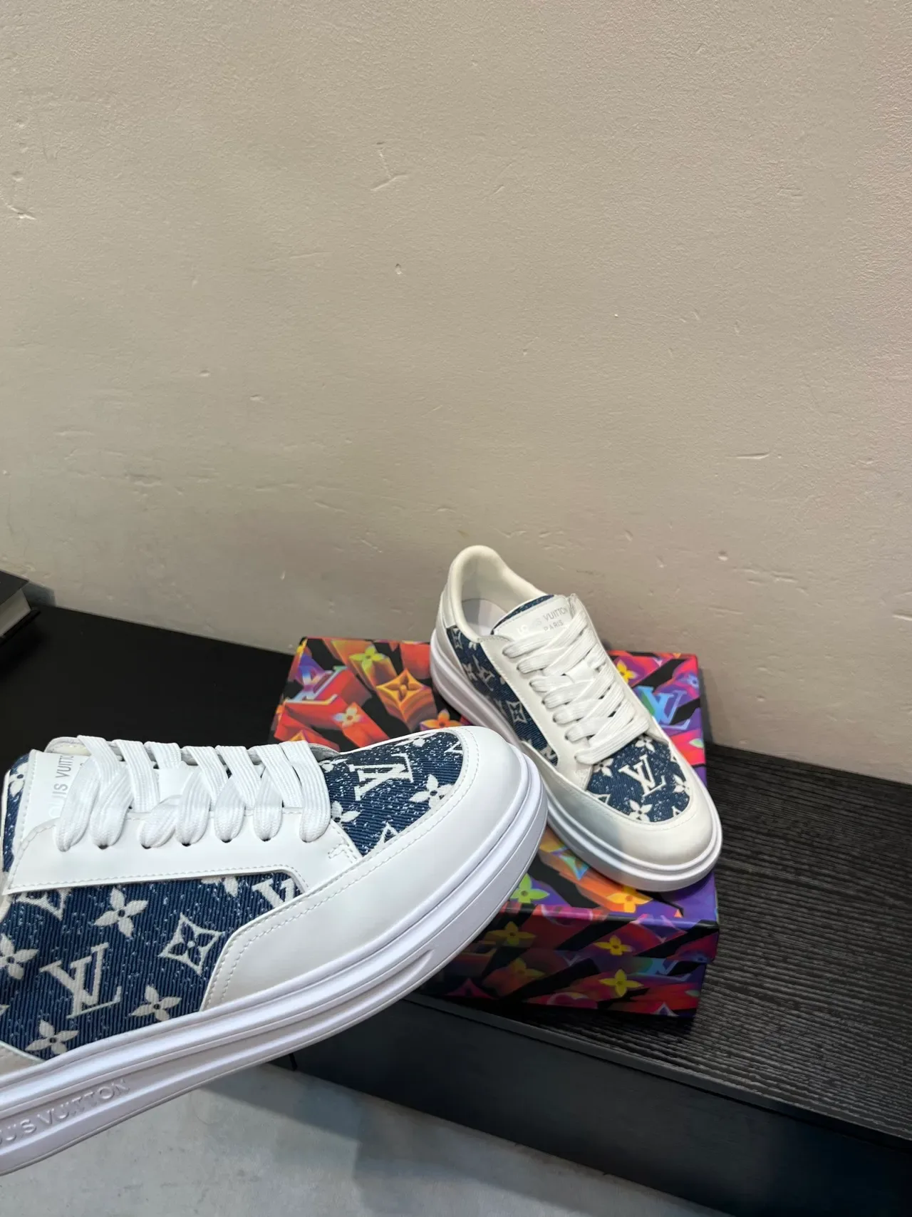 Louis Vuitton LV Trainer White Navy Monogram-Print Side Panels Leather Base Lifestyle Sneakers 7
