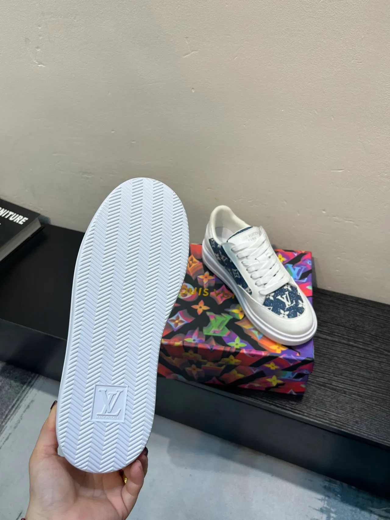 Louis Vuitton LV Trainer White Navy Monogram-Print Side Panels Leather Base Lifestyle Sneakers 8