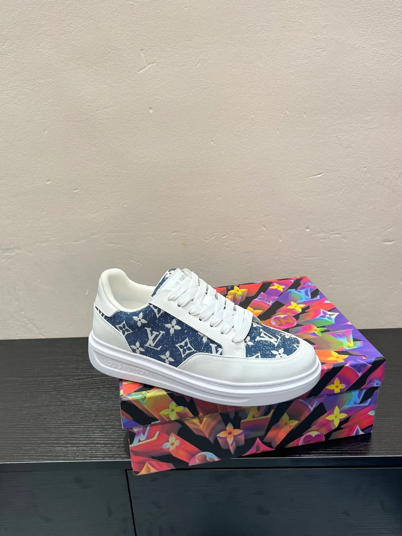 Louis Vuitton LV Trainer White Navy Monogram-Print Side Panels Leather Base Lifestyle Sneakers 9