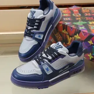 Louis Vuitton LV Trainer Blancos Navy Monogramados Piel Perforada Lifestyle Sneakers