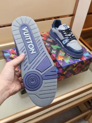 Louis Vuitton LV Trainer White Navy Monogrammed Perforated Leather Lifestyle Sneakers 2
