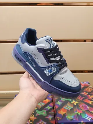 Louis Vuitton LV Trainer White Navy Monogrammed Perforated Leather Lifestyle Sneakers 5