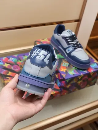 Louis Vuitton LV Trainer White Navy Monogrammed Perforated Leather Lifestyle Sneakers 6