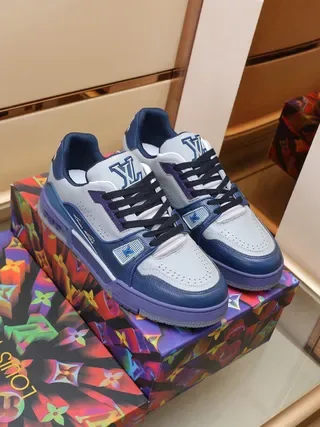 Louis Vuitton LV Trainer White Navy Monogrammed Perforated Leather Lifestyle Sneakers 7