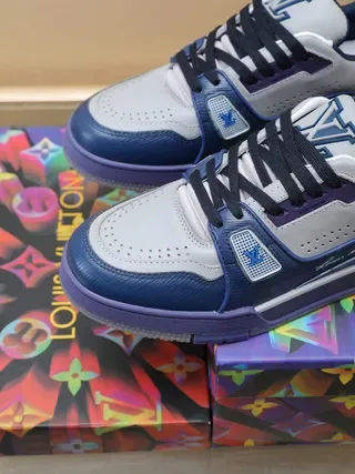 Louis Vuitton LV Trainer White Navy Monogrammed Perforated Leather Lifestyle Sneakers 8