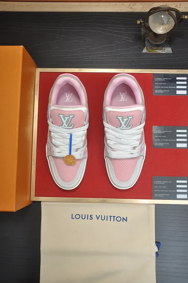 Louis Vuitton LV Trainer White Pink Layered Midsole Perforated Mesh Panel Lifestyle Sneakers 5