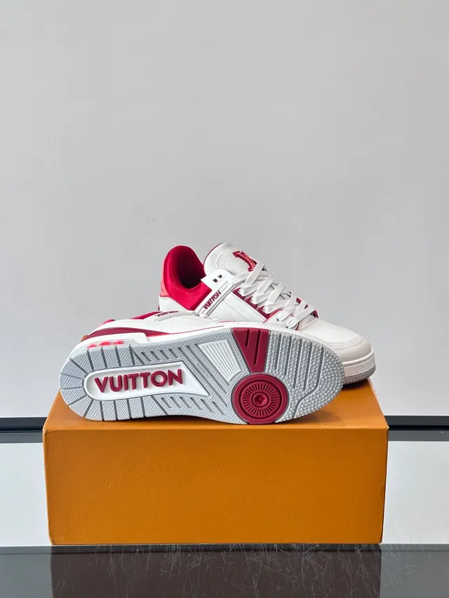 Louis Vuitton LV Trainer White Pink Structured Leather Upper Multi-Layered Strap Design Lifestyle Sneakers 2