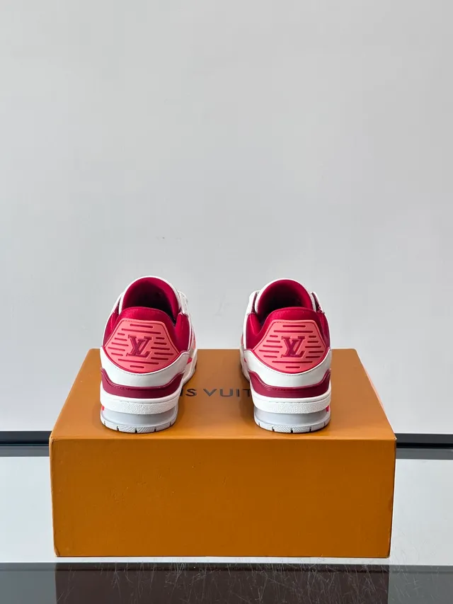 Louis Vuitton LV Trainer White Pink Structured Leather Upper Multi-Layered Strap Design Lifestyle Sneakers 3