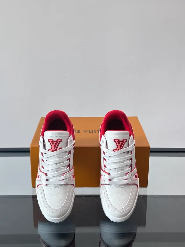 Louis Vuitton LV Trainer White Pink Structured Leather Upper Multi-Layered Strap Design Lifestyle Sneakers 4