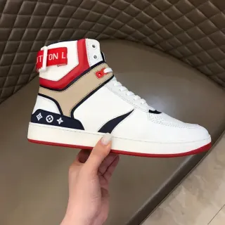 Louis Vuitton LV Trainer Branco Vermelho Alto Multi-Panel Couro Lifestyle Sneakers