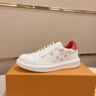 Louis Vuitton LV Trainer White Red Monogram-Print Leather Platform Sole Lifestyle Sneakers