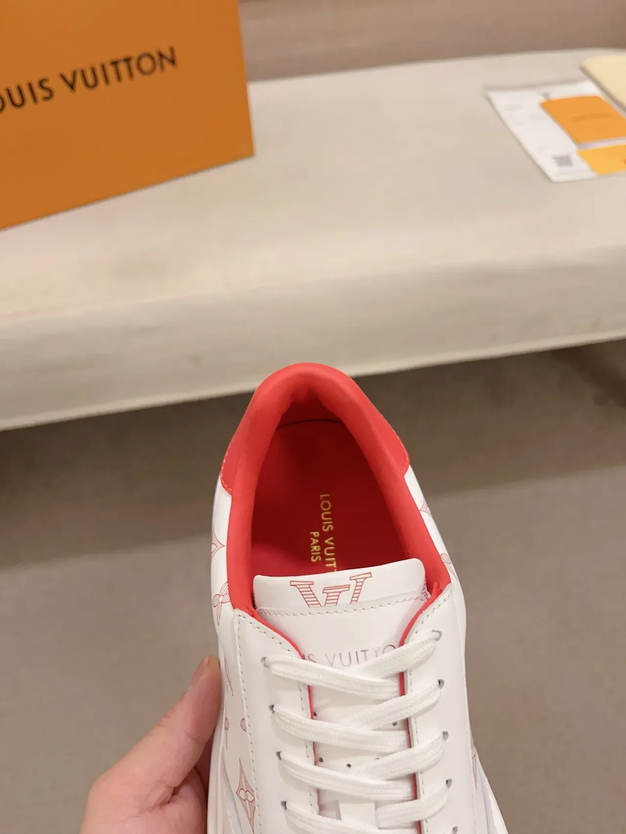 Louis Vuitton LV Trainer Chaussures Lifestyle Blancs et Rouges Imprimé Monogram Cuir Semelle de Plateforme 4