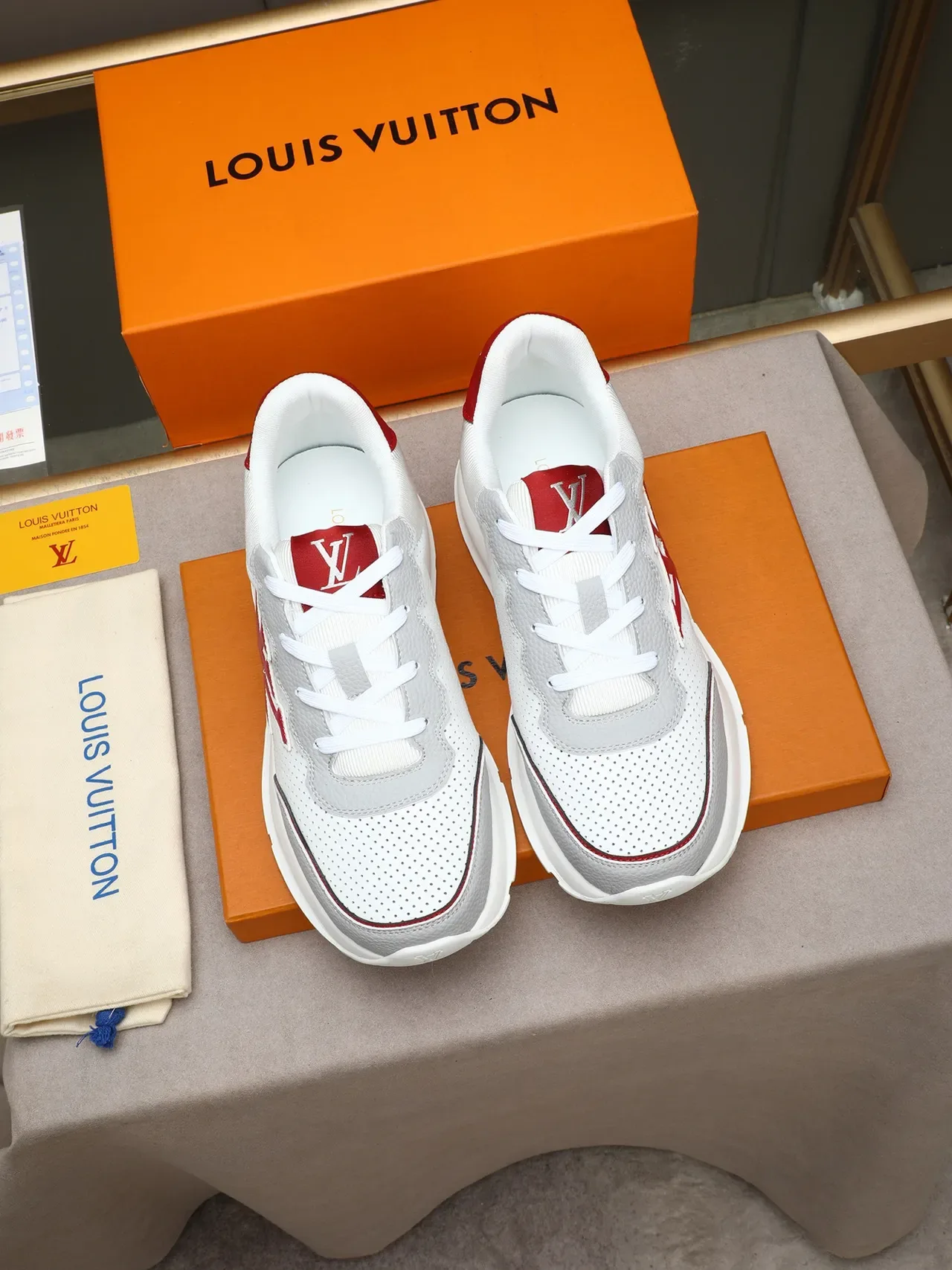 Louis Vuitton LV Trainer White Red Perforated Leather Upper Monogram Appliqué Chunky Sneakers 2