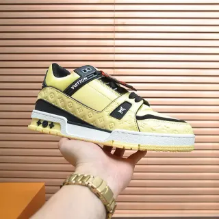 Louis Vuitton LV Trainer Yellow Black Monogram Leather Layered Midsole Lifestyle Sneakers