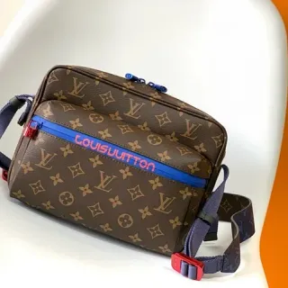 Louis Vuitton Maille Brown Blue Monogram Canvas Horizontal Zip Pocket Messenger Bag