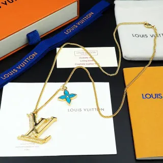 Louis Vuitton Monogram and Flower Pendant Gold-Tone Chain Necklaces