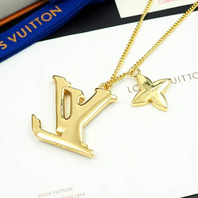 Louis Vuitton Monogram and Flower Pendant Gold-Tone Chain Necklaces 2