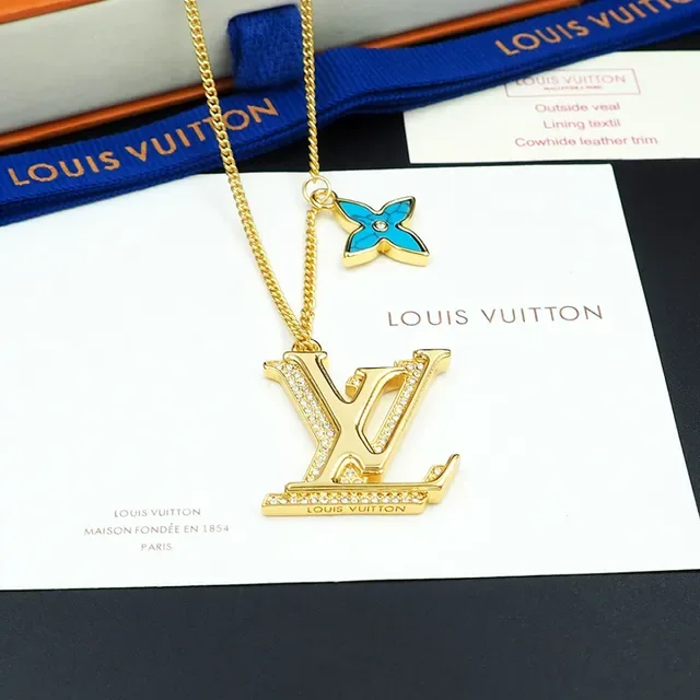Louis Vuitton Monogram and Flower Pendant Gold-Tone Chain Necklaces 3