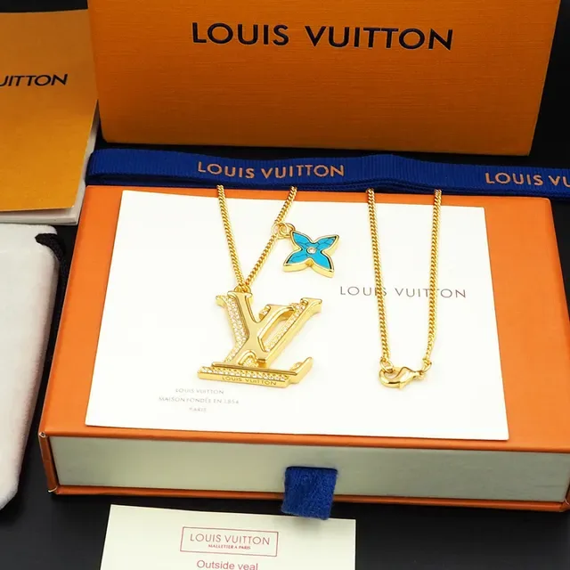 Louis Vuitton Monogram and Flower Pendant Gold-Tone Chain Necklaces 5