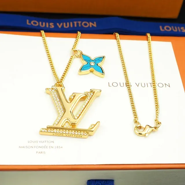 Louis Vuitton Monogram and Flower Pendant Gold-Tone Chain Necklaces 6