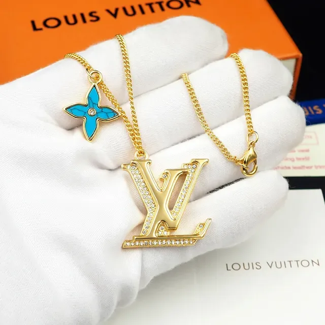 Louis Vuitton Monogram and Flower Pendant Gold-Tone Chain Necklaces 7