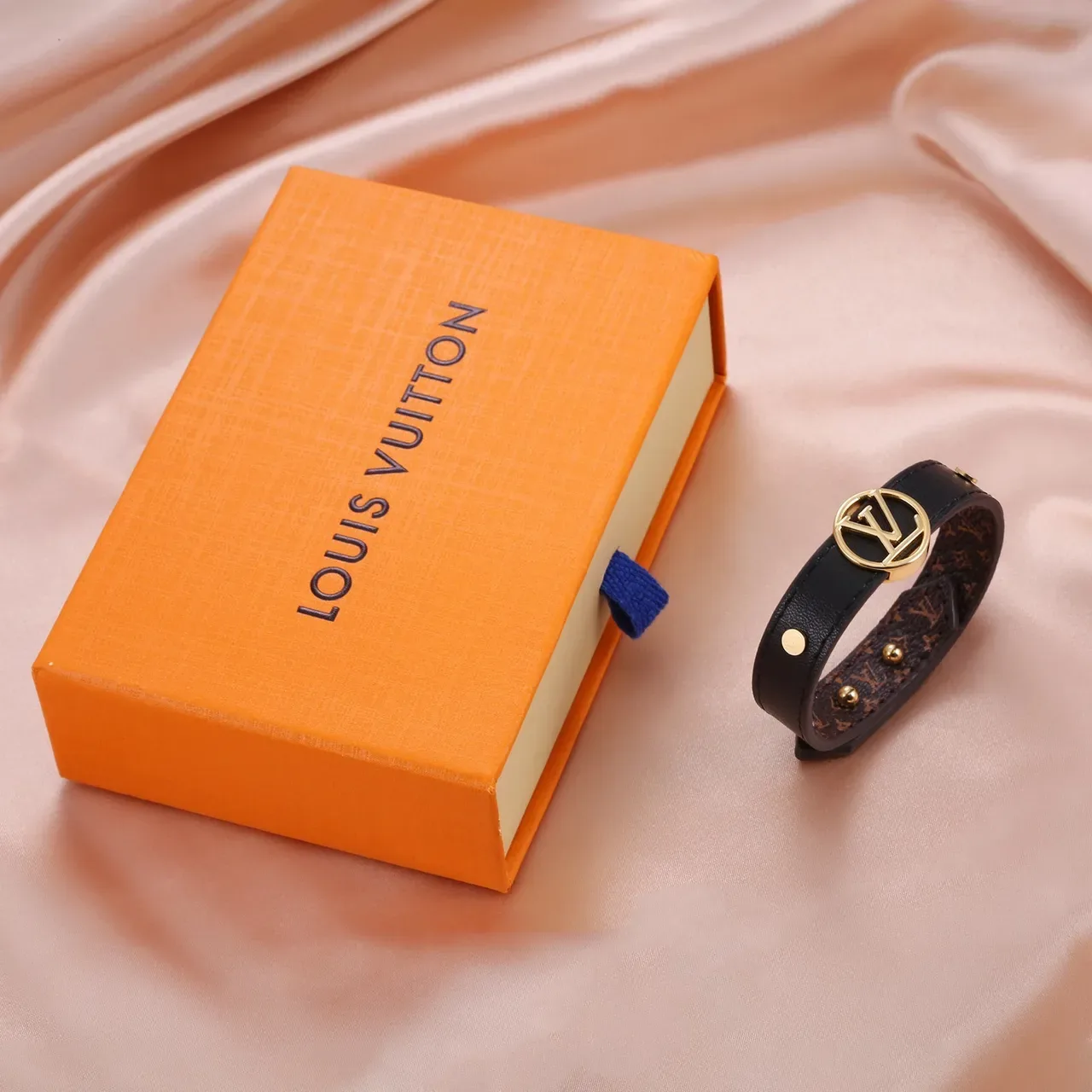Louis Vuitton Monogram Canvas Bracelet Brown Red Gold-Tone Circular LV Medallion Bracelet 7