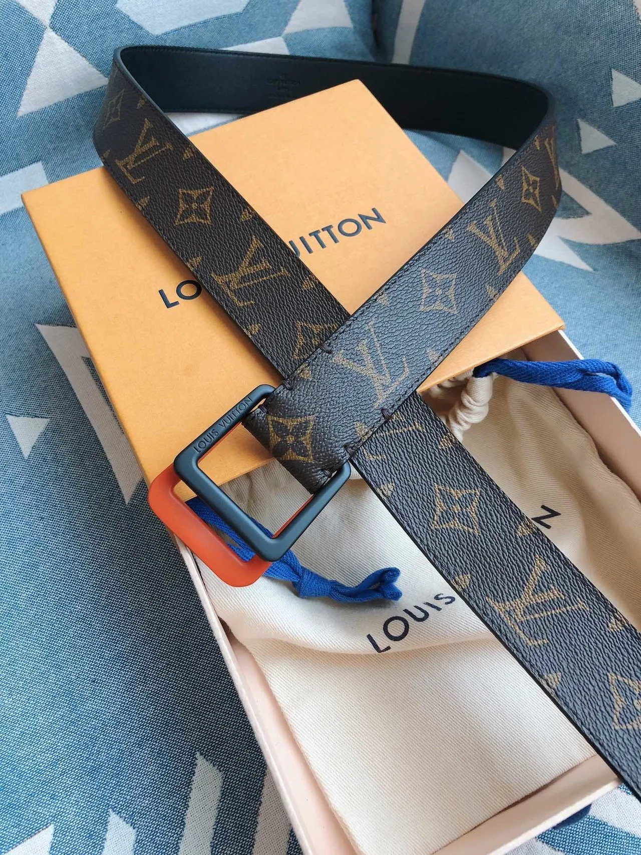 Louis Vuitton Monogram 帆布 双色扣头 皮革腰带 2
