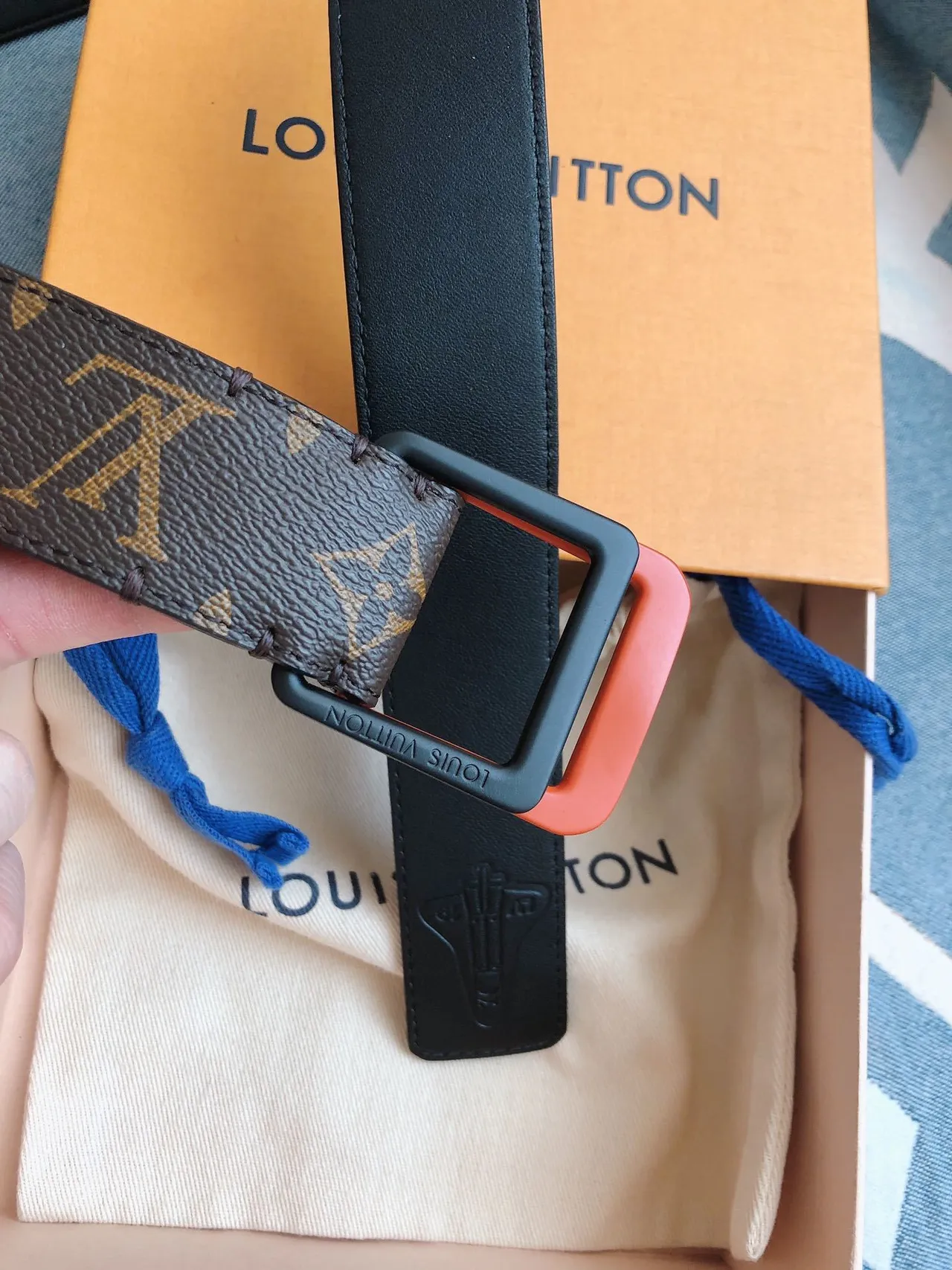 Louis Vuitton Monogram 帆布 双色扣头 皮革腰带 8