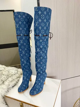 Louis Vuitton Monogram Denim Over the Knee Boots 2