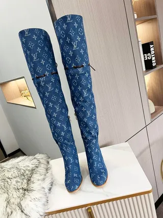 Louis Vuitton Monogram Denim Over the Knee Boots 4