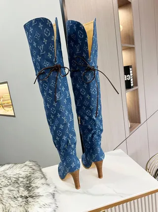 Louis Vuitton Monogram Denim Over the Knee Boots 6