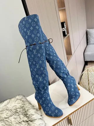 Louis Vuitton Monogram Denim Over the Knee Boots 7