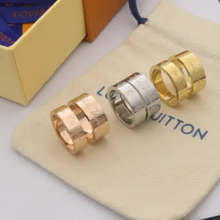 Louis Vuitton Monogram Double-Band Ring Gold Silver Engraved Ring