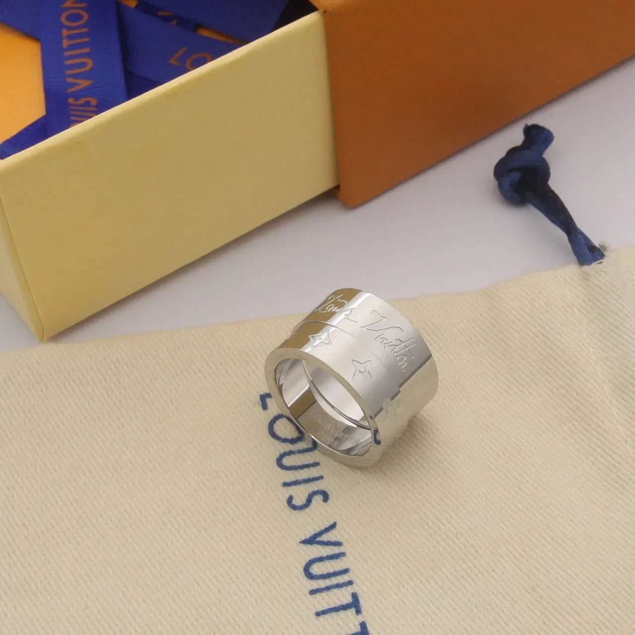 Louis Vuitton Monogram Double-Band Ring Gold Silver Engraved Ring 2