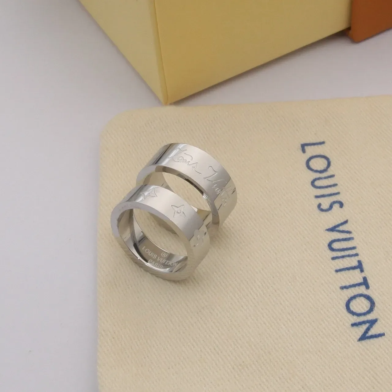 Louis Vuitton Monogram Double-Band Ring Gold Silver Engraved Ring 3
